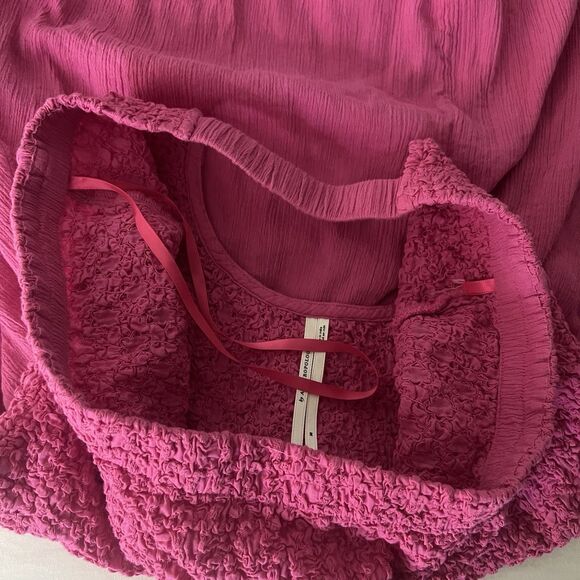 By Anthropologie Strapless Smocked Cover-Up Dress Pink Rose Large Fairy Hem - Picture 13 of 13